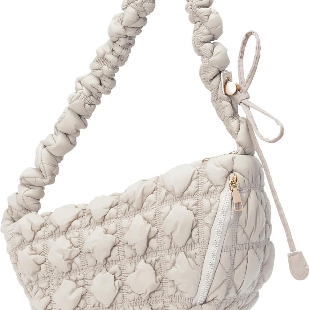 Women's Quilted Puffy Crossbody Bag Satin Lightweight Adjustable Strap
